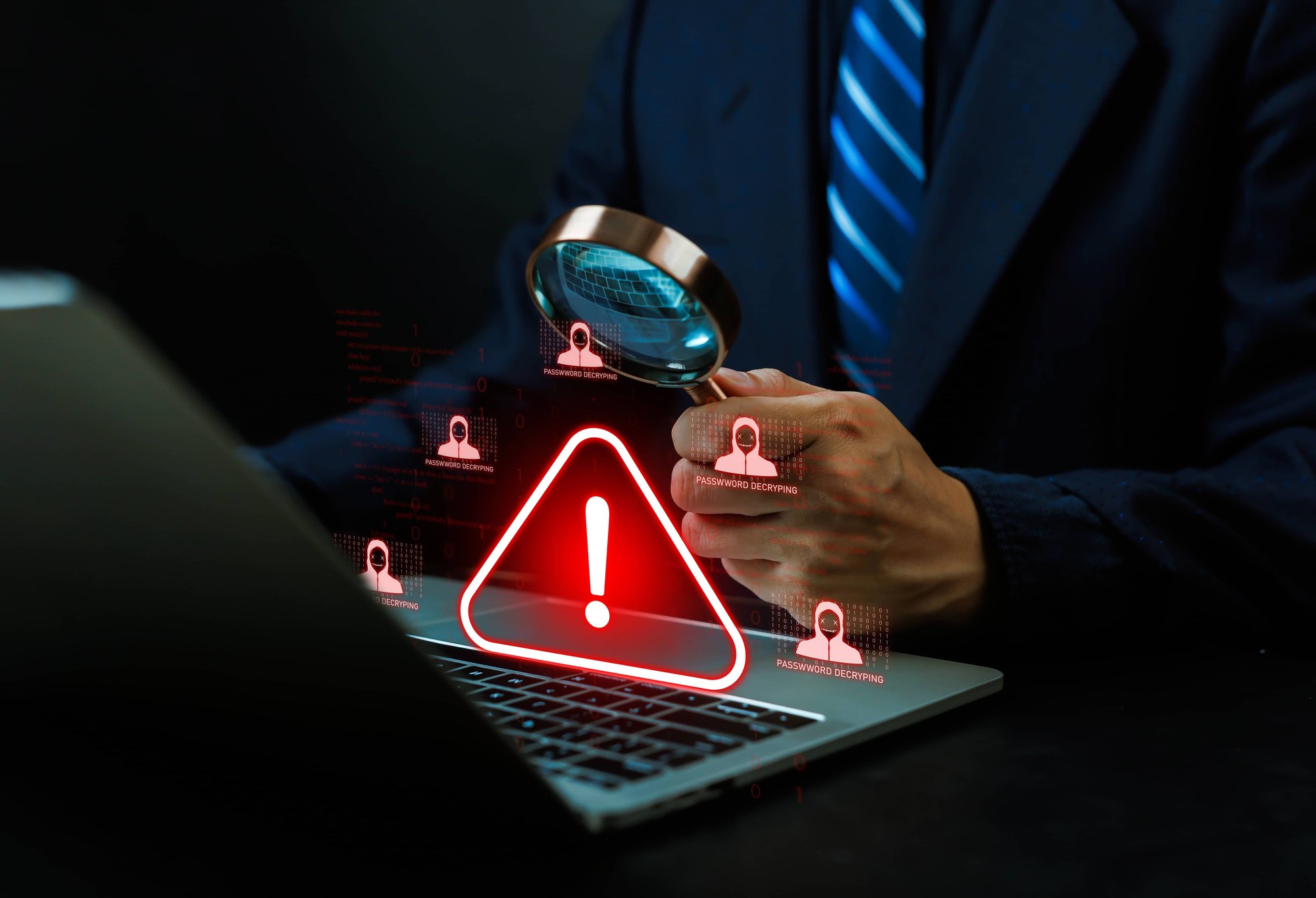 Icono rojo de advertencia de ciberseguridad en un ordenador portátil